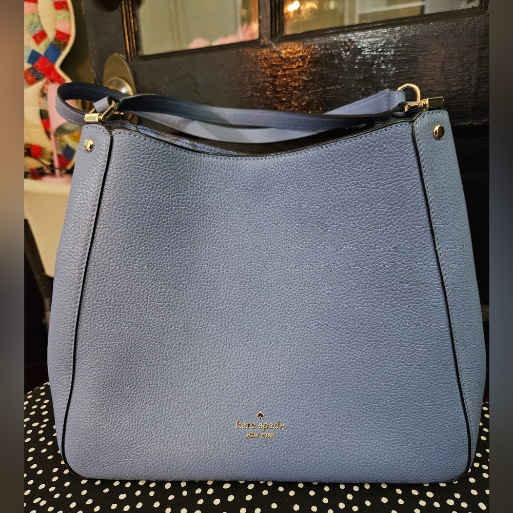 kate Spade Periwinkle Blue Pebbled Leather Shoulder Bag with Silver Hardware